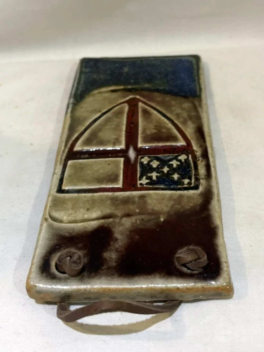 Hand Crafted Pottery Wall Plaque Episcopal Church Shield Emblem